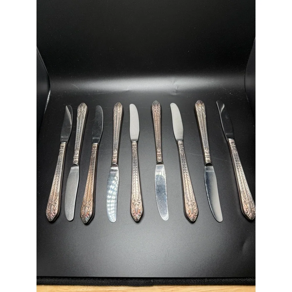 1847 Rogers‎ Bros Stainless Butter Knives Set Ornate Grape Leaf Handle Set Of 8